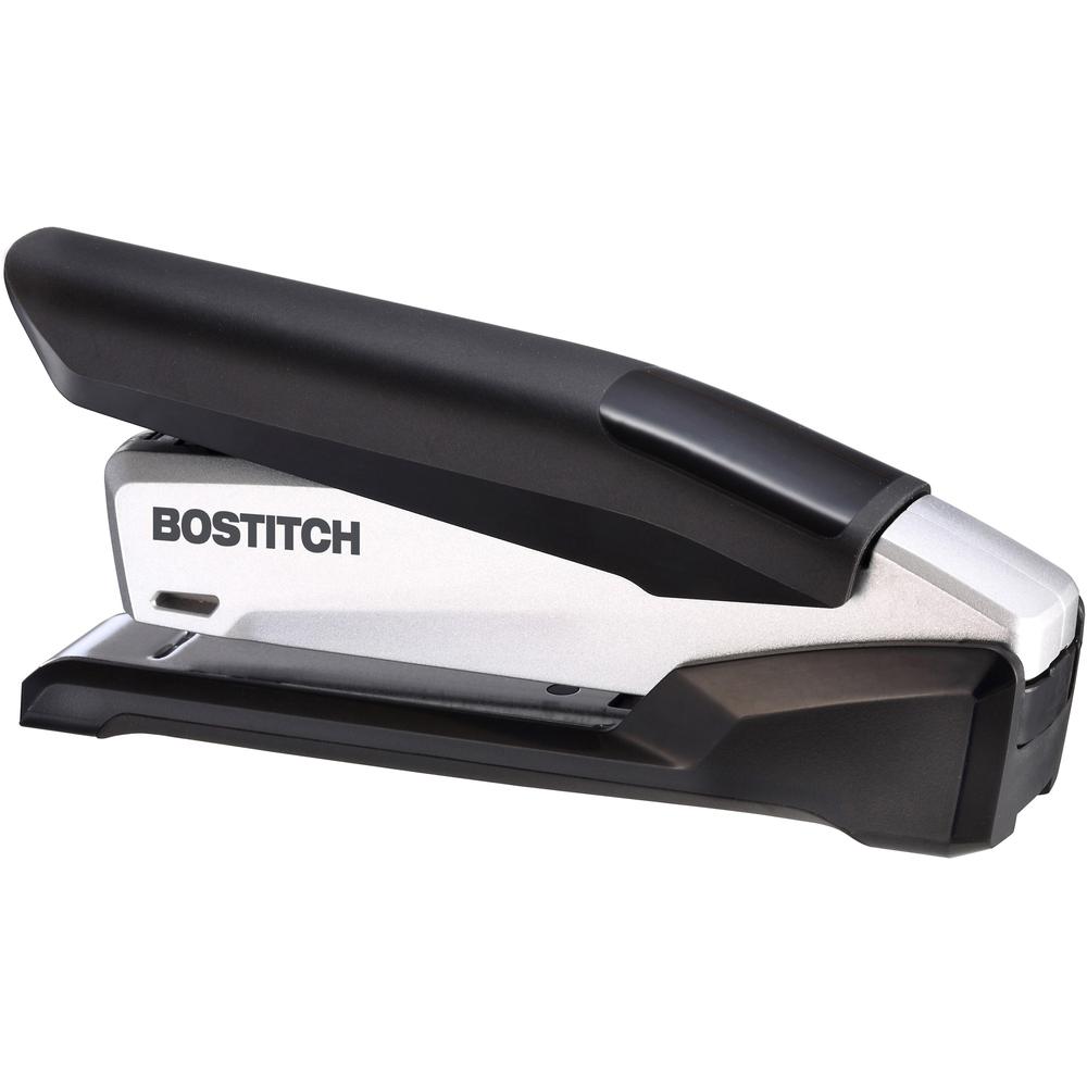 Bostitch InPower Spring-Powered Antimicrobial Desktop Stapler - Staples Upto 28 Sheet - Holds Upto 210 Staple - Full Strip - 4.50'' Throat Depth - Silver, Black - Rubber, Die-cast Metal, Metal - 1 Each