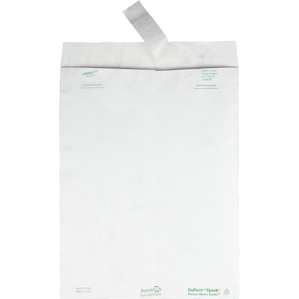 Survivor 10 x 13 DuPont Tyvek Catalog Mailer with Self-Sealing Closure - Catalog - #13 1/2 - 10'' Width x 13'' Length - 14 lb - Peel & Seal - Tyvek - 100 / Box - White - SURVIVOR