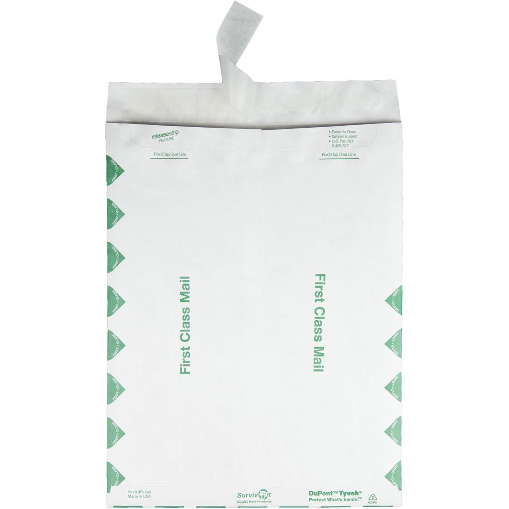 Survivor 10 x 13 DuPont Tyvek First Class Border Catalog Mailer with Self-Sealing Closure - First Class Mail - #13 1/2 - 10'' Width x 13'' Length - 14 lb - Peel & Seal - Tyvek - 100 / Box - White - SURVIVOR