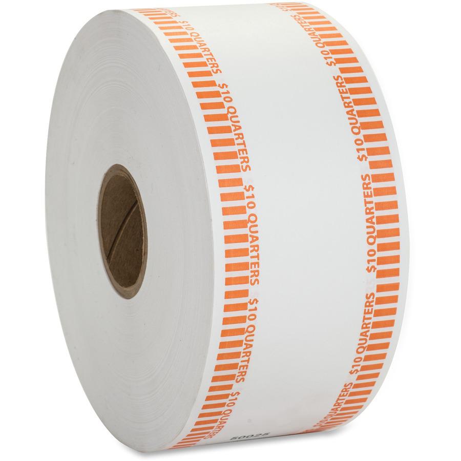 PAP-R Color-coded Coin Machine Wrappers - 1000 ft Length - 1900 Wrap(s)Total $10 in 40 Coins of 25¢ Denomination - 15 lb Basis Weight - Kraft - Orange, White - 1900 / Roll