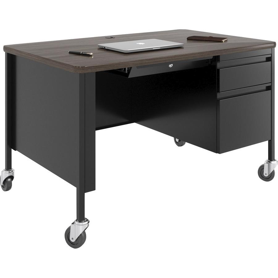 Lorell Fortress Series Walnut Top Teacher's Desk - 48'' x 30''29.5'' - Box, File Drawer(s) - Single Pedestal on Right Side - T-mold Edge
