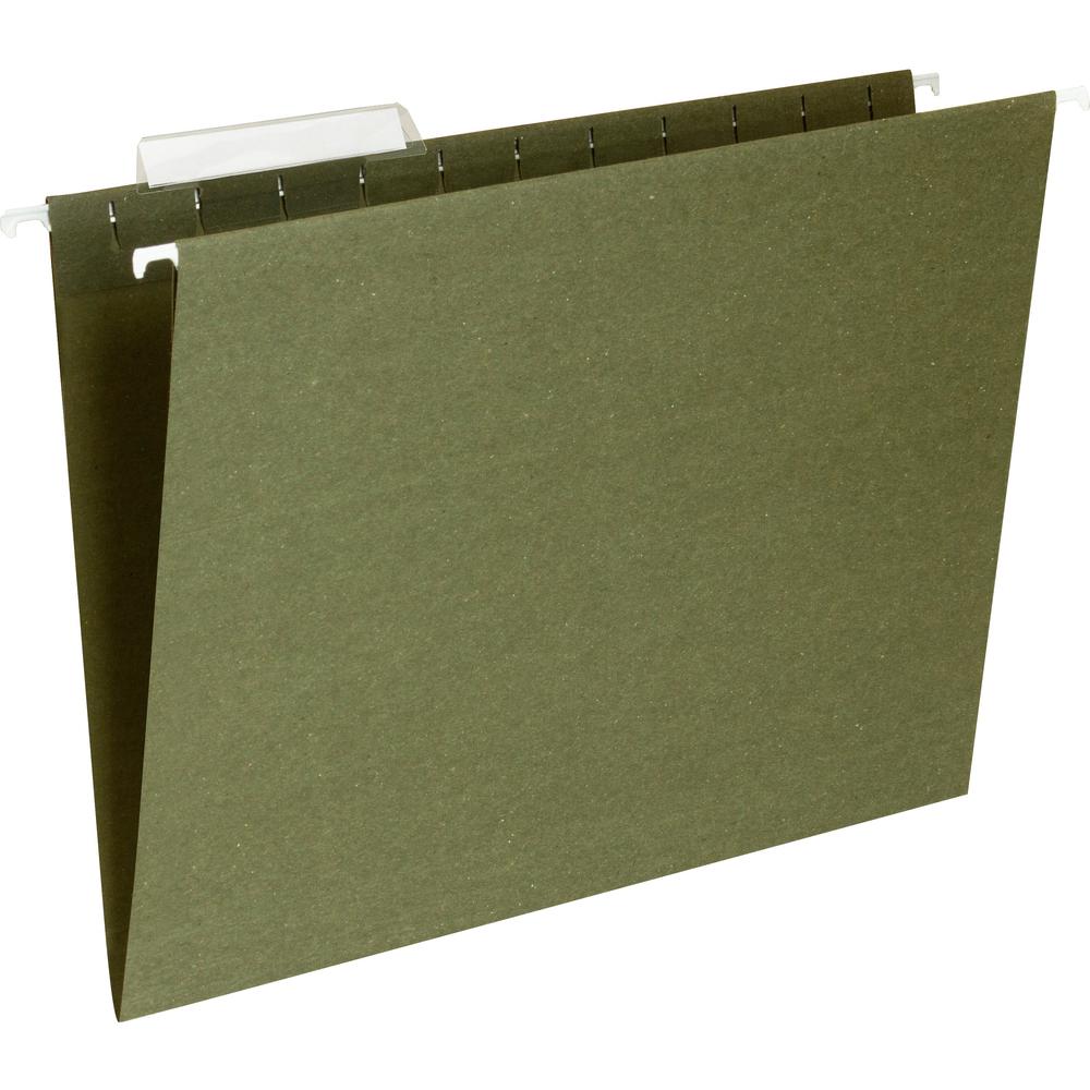 Business Source 1/3 Tab Cut Letter Recycled Hanging Folder - 8 1/2'' x 11'' - 11 pt. - Standard Green - Acid-free - 100% Recycled - 25 / Box