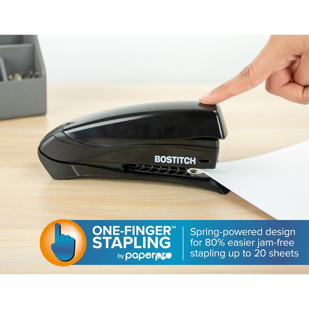 Bostitch Inspire 20 Spring-Powered Premium Desktop Stapler - Staples Upto 20 Sheet - Holds Upto 210 Staple - Full Strip - Staple Size: 0.25'' - Black - Rubber - 1 Each