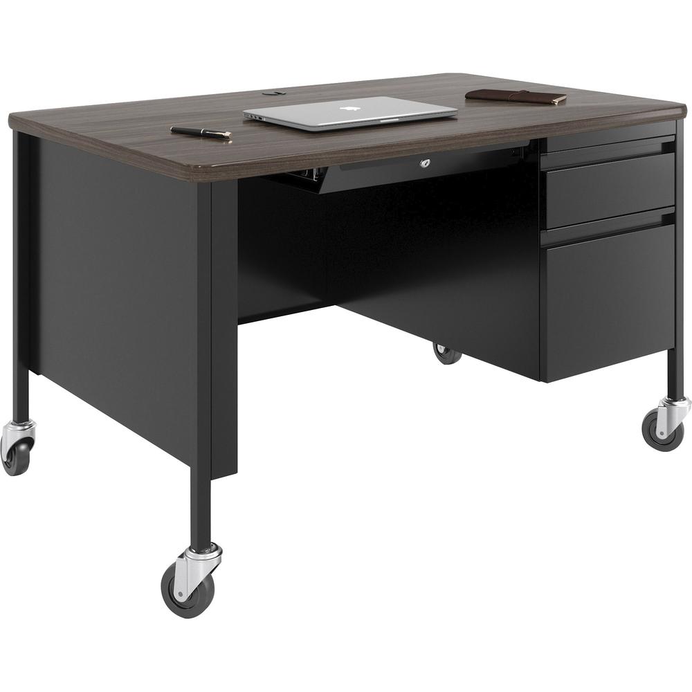 Lorell Fortress Series Walnut Top Teacher's Desk - 48'' x 30''29.5'' - Box, File Drawer(s) - Single Pedestal on Right Side - T-mold Edge