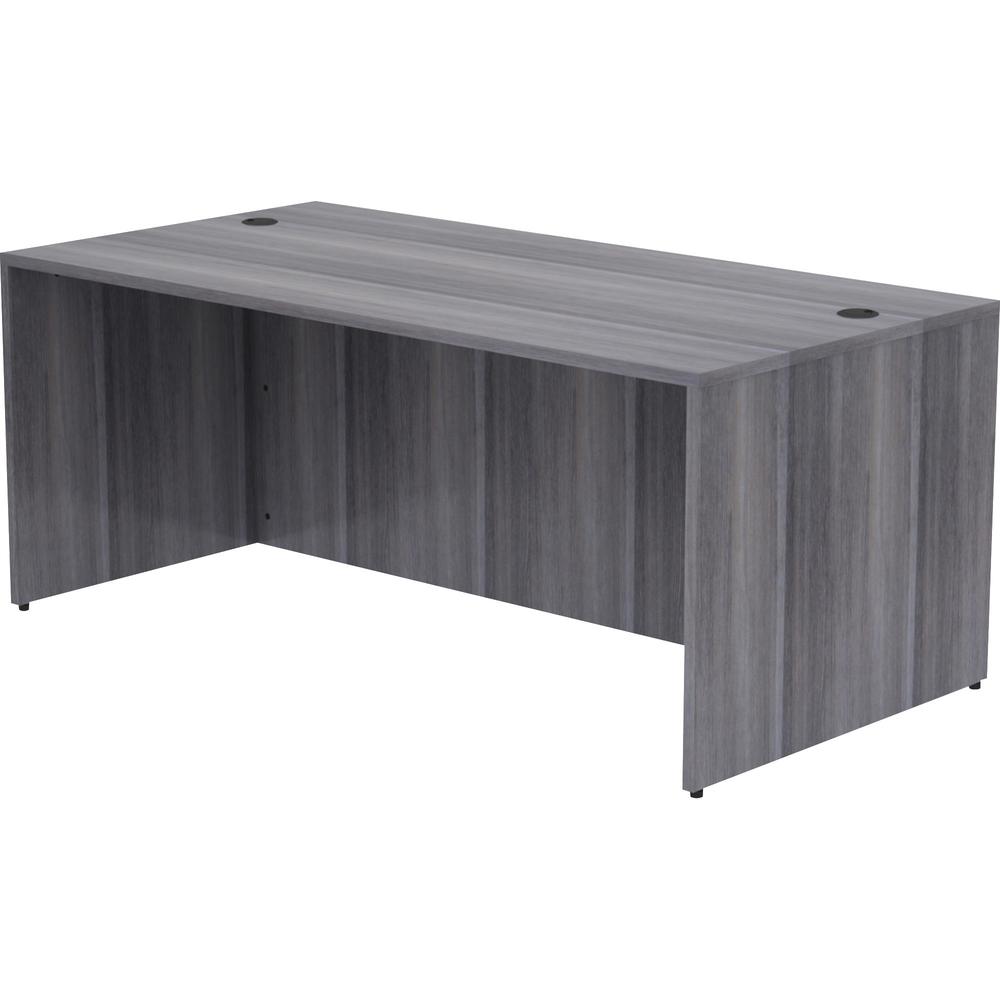 Lorell Essentials Series Rectangular Desk Shell - 72'' x 36''29.5'' , 1'' Top - Laminate, Weathered Charcoal Table Top - Grommet