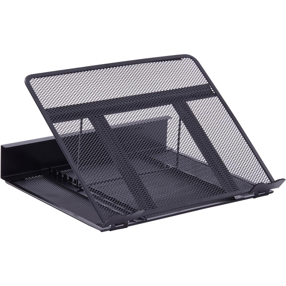 Lorell Mesh Laptop Stand - 3.50'' Height x 13'' Width x 11.50'' Depth - Desktop - Steel, Metal - Black