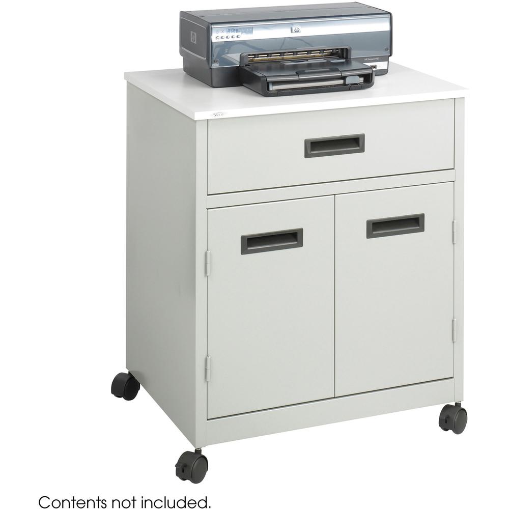 Safco Steel Mobile Machine Stand with Drawer - 200 lb Load Capacity - 2 x Shelf(ves) - Hinged Door - 29.8'' Height x 25'' Width x 20'' Depth - Floor - Laminate, Powder Coated - Steel - Gray