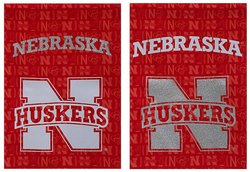 Nebraska Cornhuskers Flag Garden Style Suede Glitter Accented CO - EVERGREEN