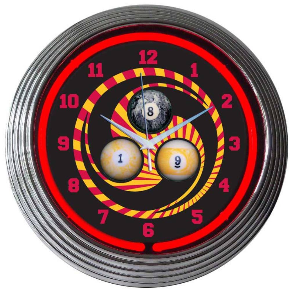 Billiards 1, 8, 9 Neon Clock