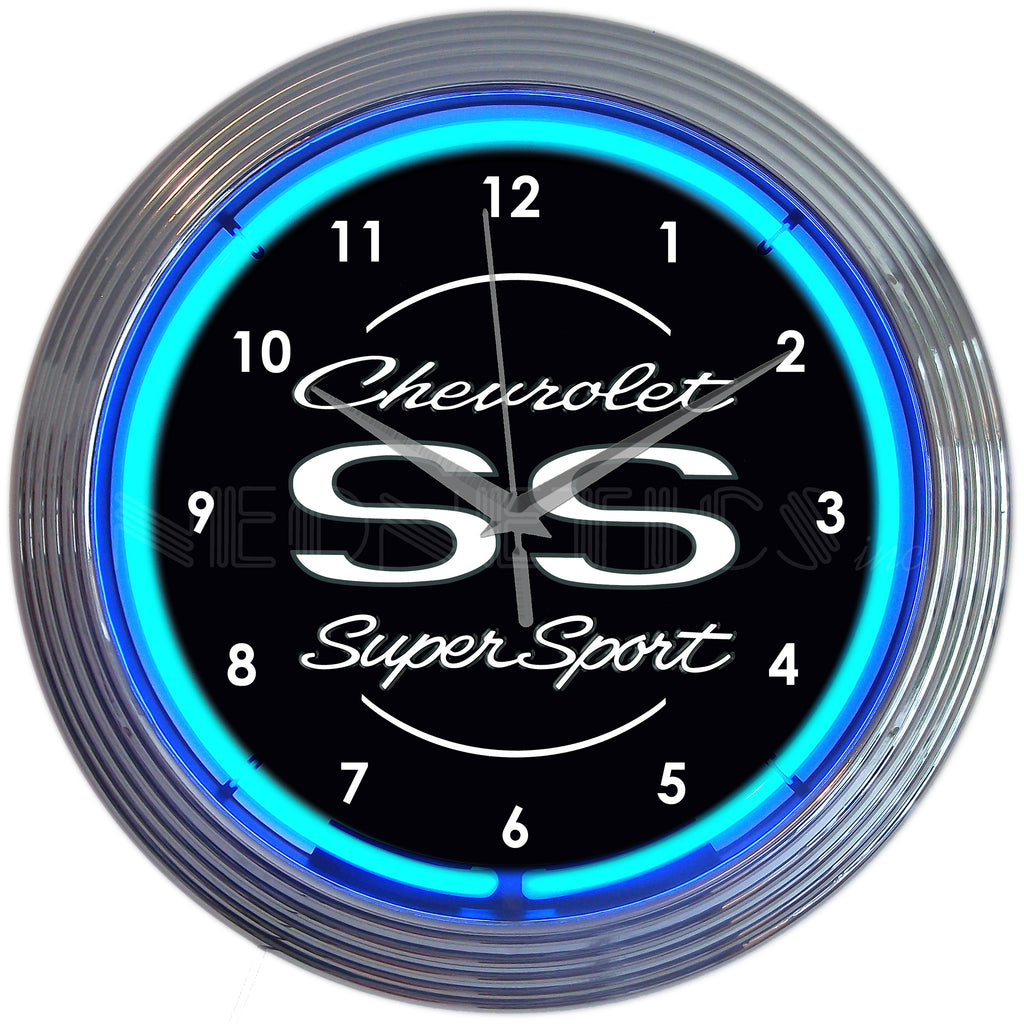 Chevrolet Ss Super Sport Blue Neon Clock