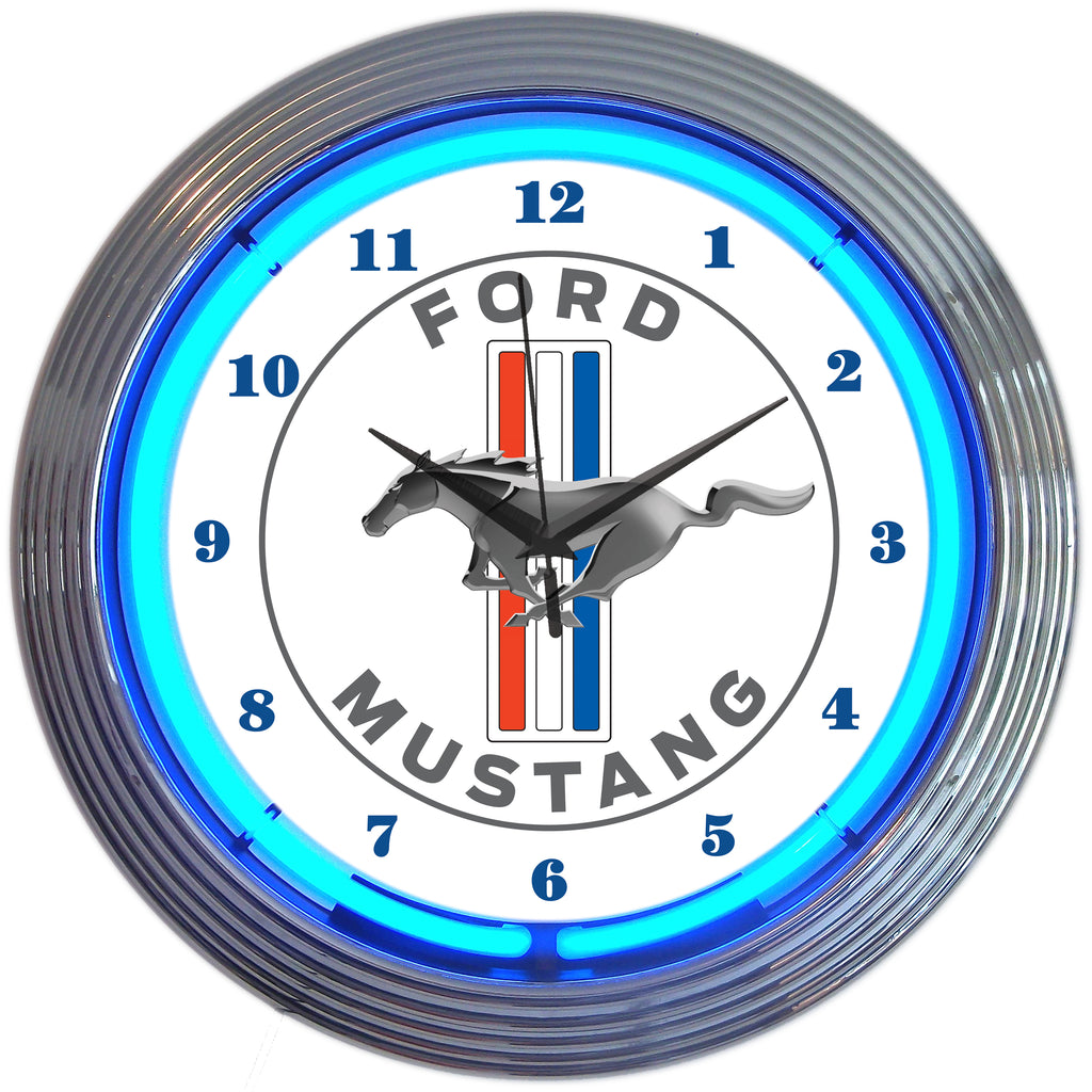 Ford Mustang Blue Neon Clock