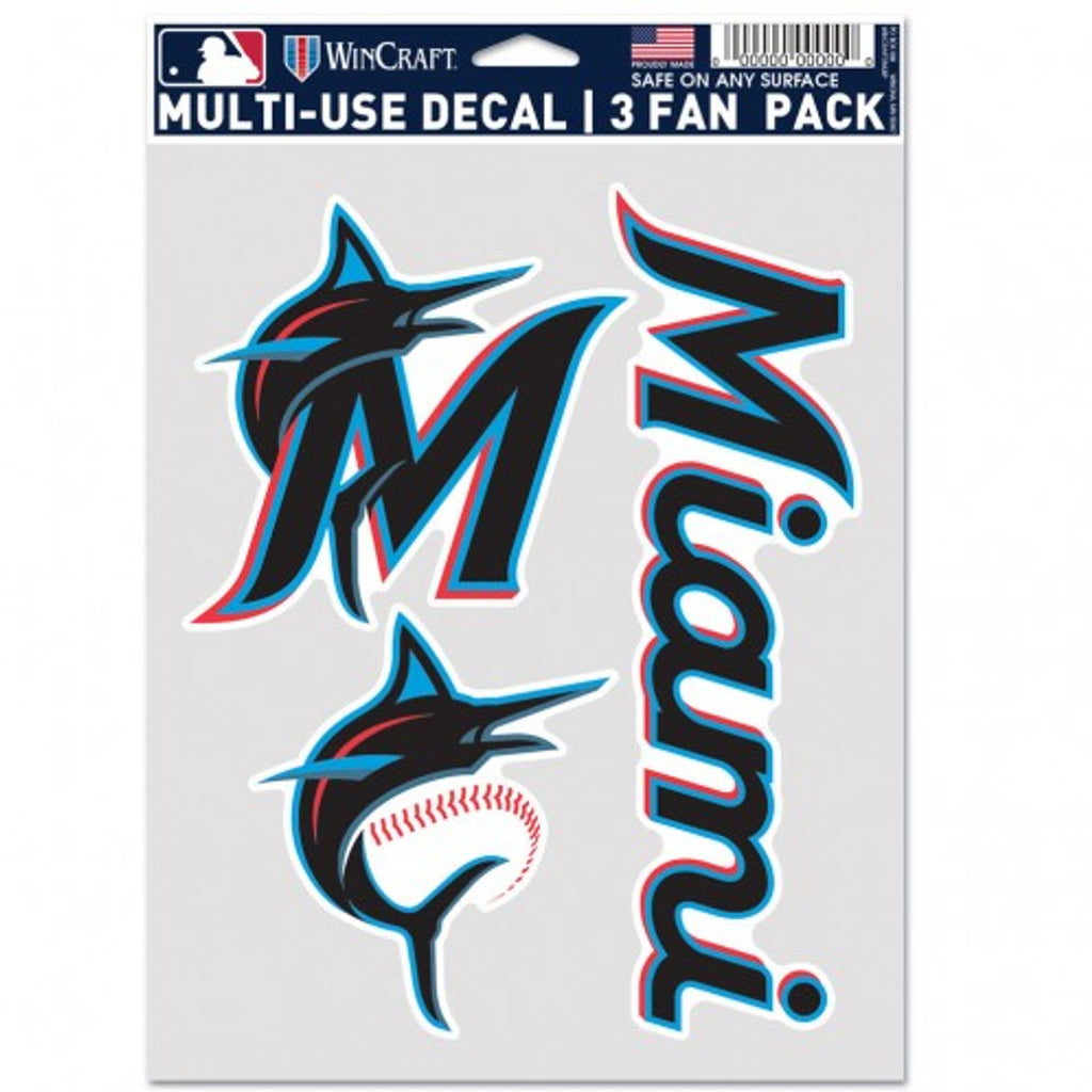 Miami Marlins Decal Multi Use Fan 3 Pack - 0