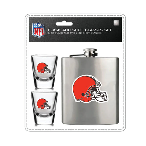 Cleveland Browns Flask and Shot Glass Set - Mojo Licensing