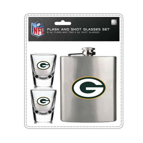 Green Bay Packers Flask and Shot Glass Set - Mojo Licensing
