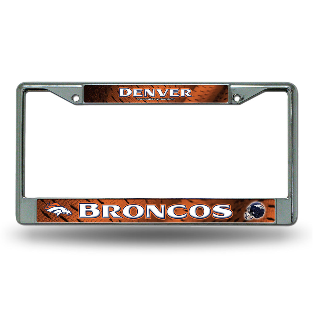 Denver Broncos License Plate Frame Chrome Printed Insert - Rico Industries