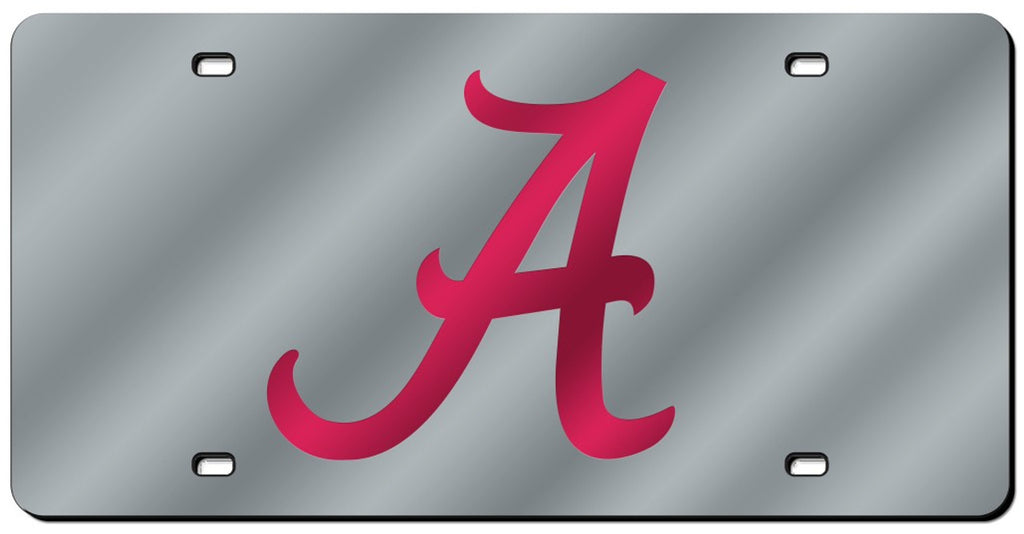 Alabama Crimson Tide License Plate Laser Cut Silver Script A - Rico Industries