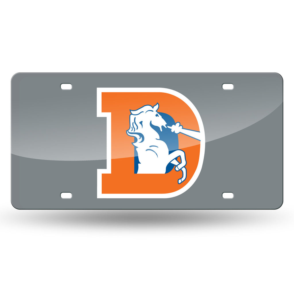Denver Broncos License Plate Laser Cut Silver Throwback Logo - Rico Industries