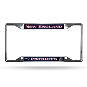 New England Patriots License Plate Frame Chrome EZ View - Rico Industries