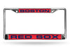 Boston Red Sox License Plate Frame Laser Cut Chrome Red Background with Blue Letters - Rico Industries