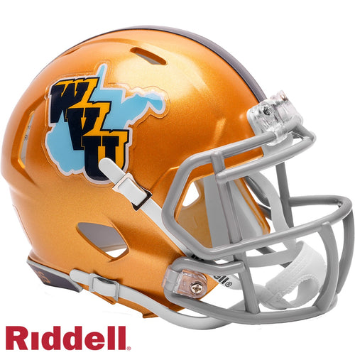 West Virginia Mountaineers Helmet Riddell Replica Mini Speed Style Gold Throwback - Riddell