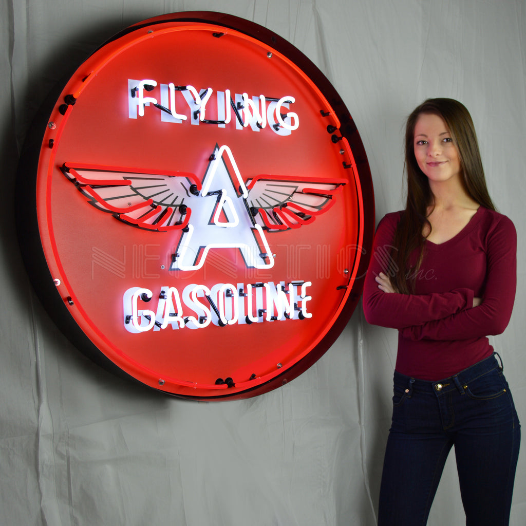 Flying A Gasoline 36 Inch Neon Sign In Metal Can – GameRoomPlaza