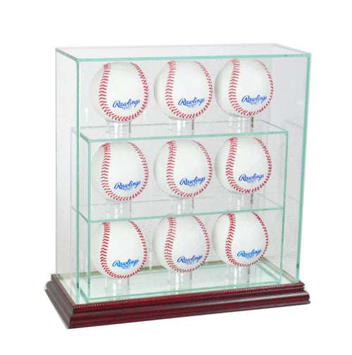 9 Upright Baseball Display Case with Cherry Moulding