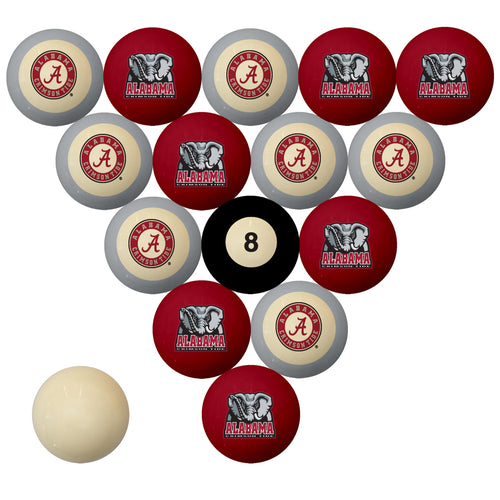 ALABAMA SCHOOL COLOR NUMBERED BILLIARD BALL SET CRIMSON SOLID/GRAY STRIPE - ALABBS100N