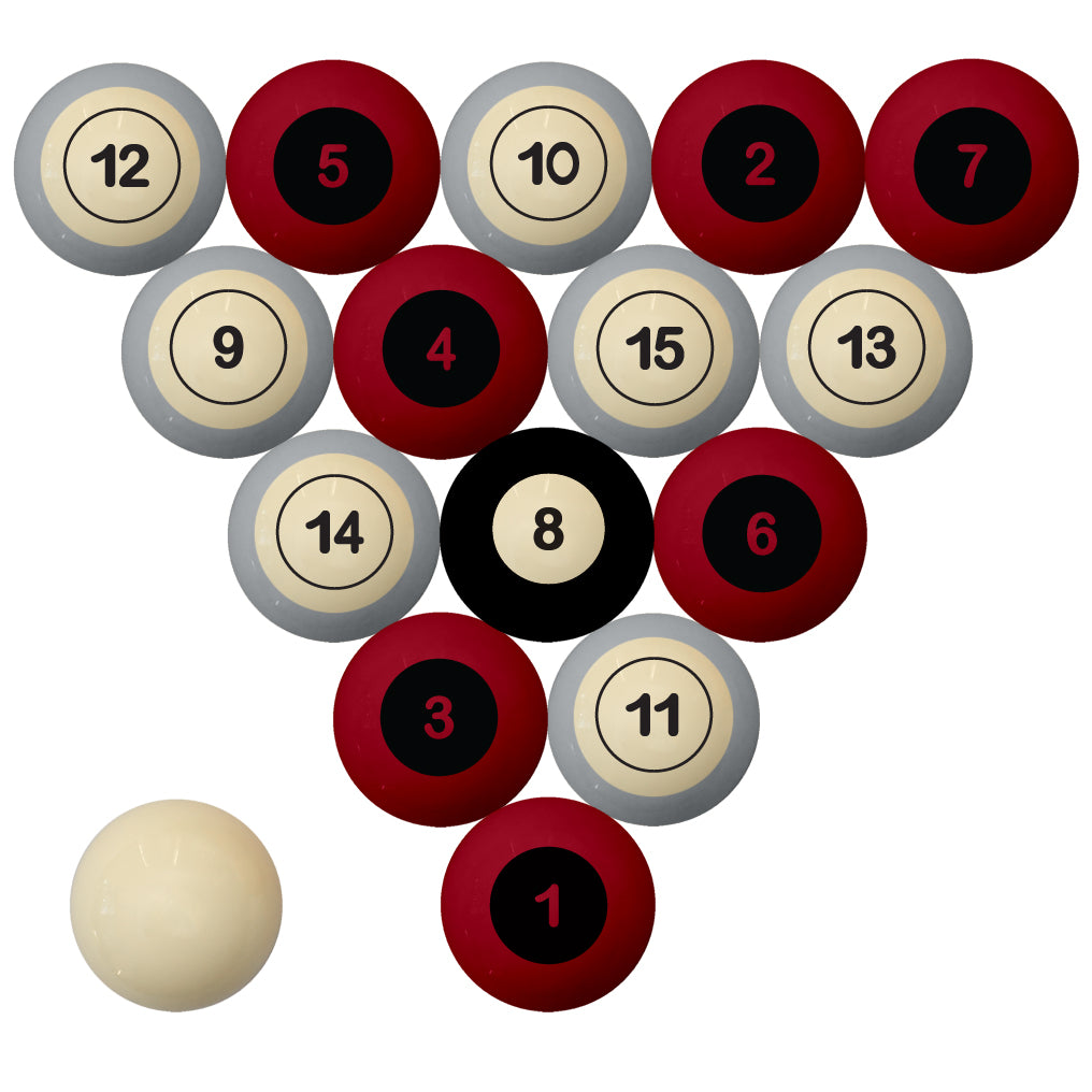 ALABAMA SCHOOL COLOR NUMBERED BILLIARD BALL SET CRIMSON SOLID/GRAY STRIPE - ALABBS100N