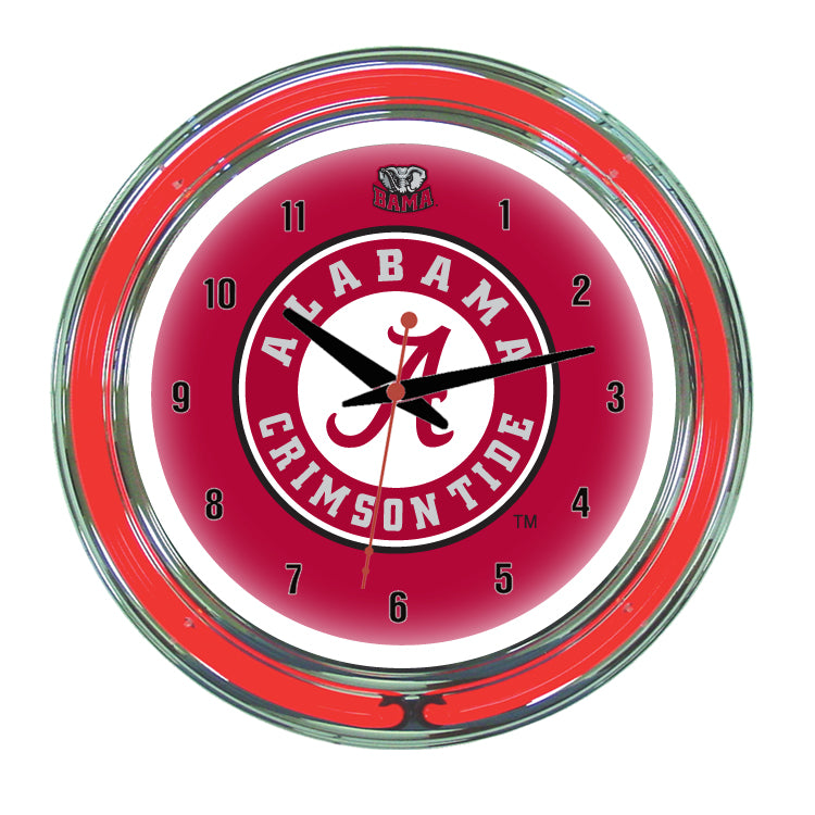 ALABAMA NEON WALL CLOCK - 14'' CRIMSON FACE / RED NEON - ALANWC100-14