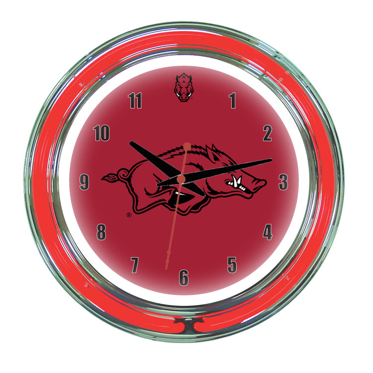ARKANSAS NEON WALL CLOCK - 14'' RED FACE / RED NEON - ARKNWC200-14