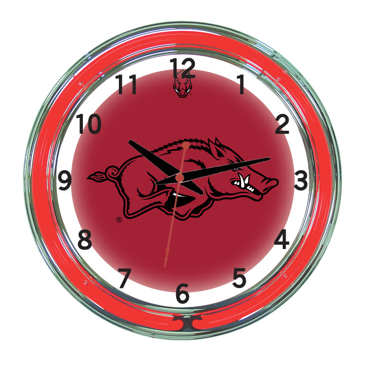ARKANSAS NEON WALL CLOCK - 18'' RED FACE / RED NEON - ARKNWC200-18