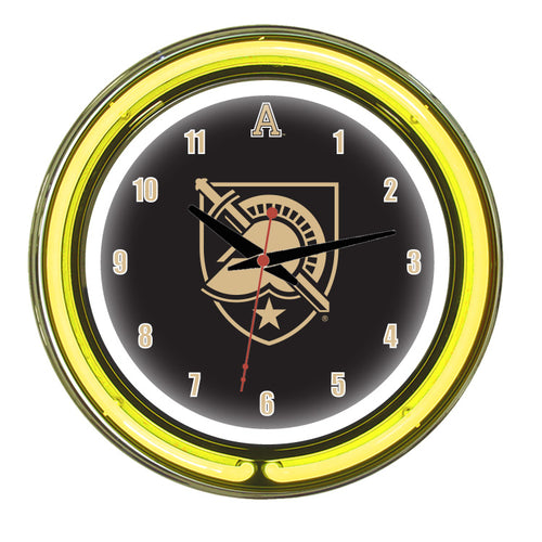 ARMY NEON WALL CLOCK - 14'' BLACK FACE/YELLOW NEON - ARMNWC200-14