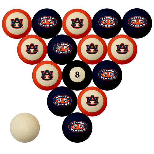 AUBURN SCHOOL COLOR NUMBERED BILLIARD BALL SET BLUE SOLID/ORANGE STRIPE - AUBBBS200N