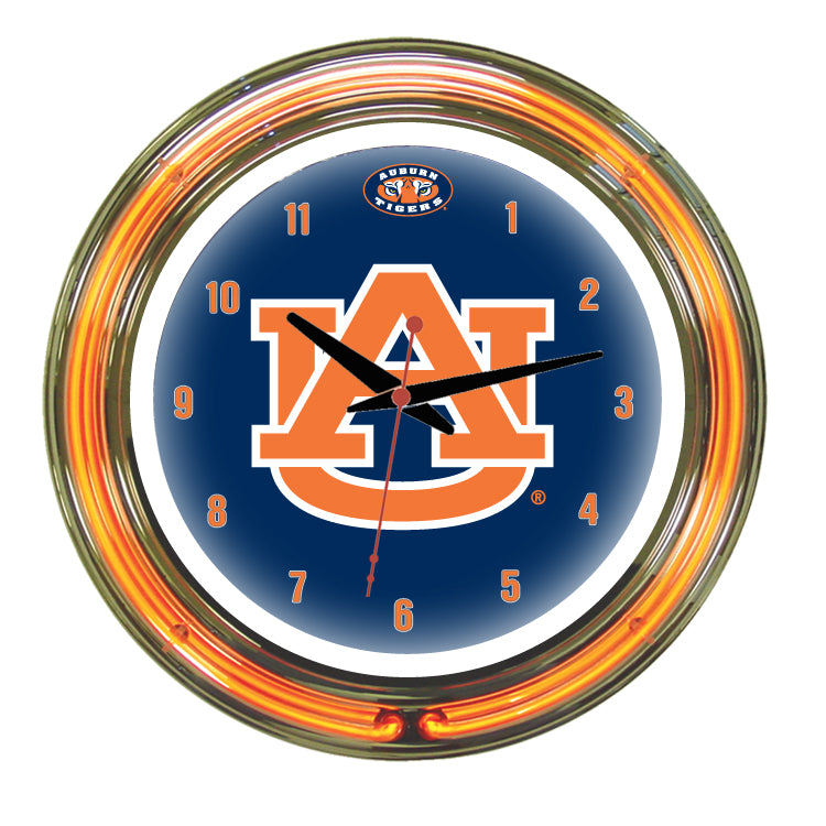 AUBURN NEON WALL CLOCK - 14'' BLUE FACE / ORANGE NEON - AUBNWC100-14
