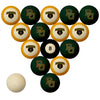BAYLOR SCHOOL COLOR NUMBERED BILLIARD BALL SET GREEN SOLID/GOLD STRIPE - BAYBBS100N