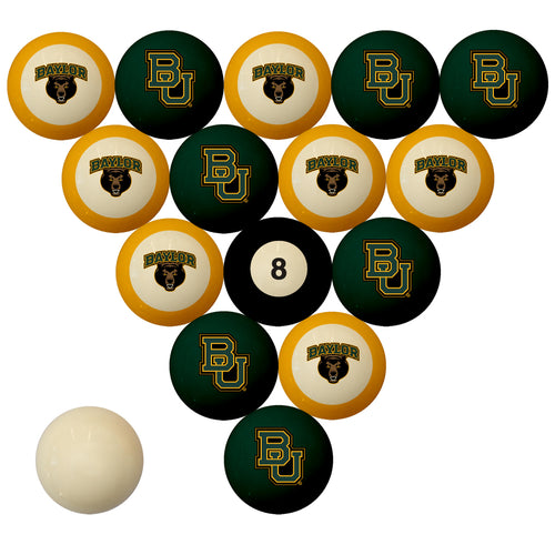 BAYLOR SCHOOL COLOR NUMBERED BILLIARD BALL SET GREEN SOLID/GOLD STRIPE - BAYBBS100N