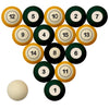 BAYLOR SCHOOL COLOR NUMBERED BILLIARD BALL SET GREEN SOLID/GOLD STRIPE - BAYBBS100N