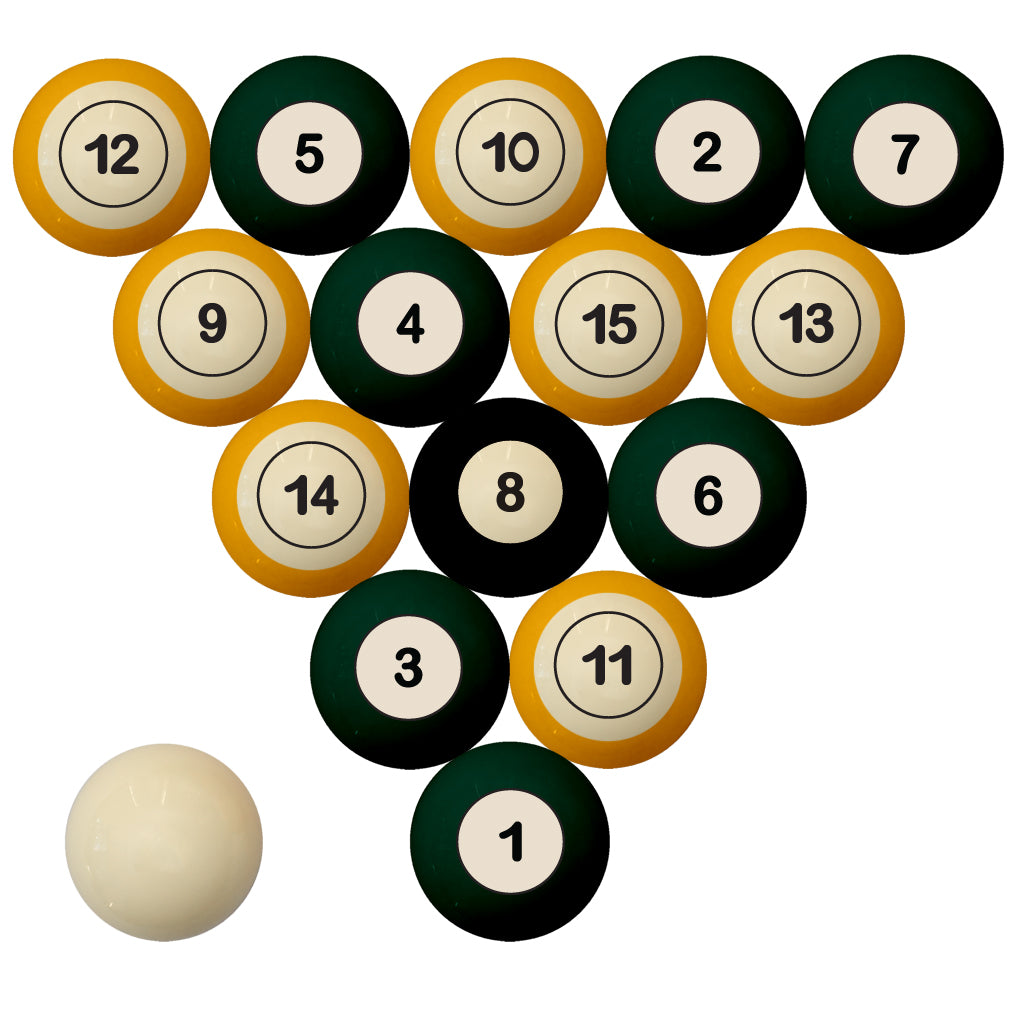 BAYLOR SCHOOL COLOR NUMBERED BILLIARD BALL SET GREEN SOLID/GOLD STRIPE - BAYBBS100N