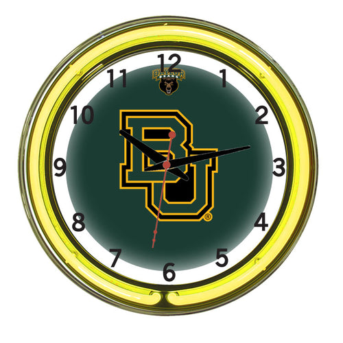 BAYLOR NEON WALL CLOCK - 18'' GREEN FACE / YELLOW NEON - BAYNWC100-18
