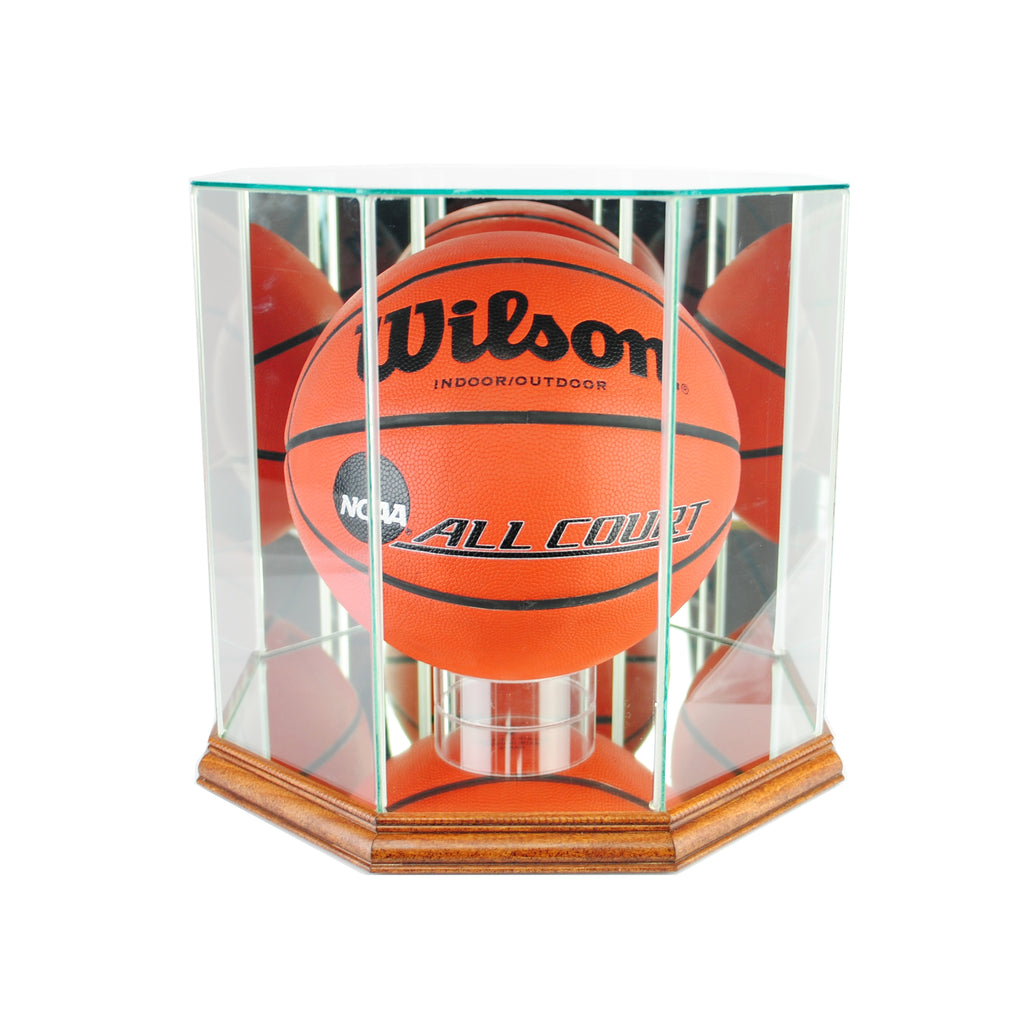 Octagon Basketball Display Case with Walnut Moulding