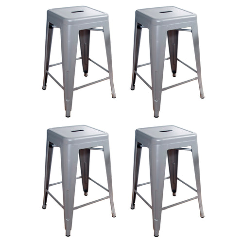AmeriHome BS24SLVRSET 24 in.Loft Silver Metal Bar Stool - 4 Piece