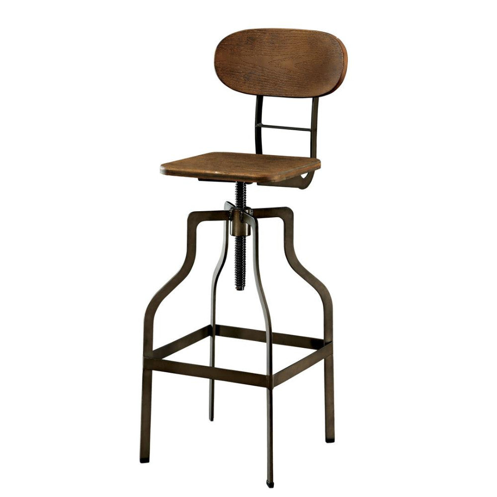 Industrial Style Wooden Swivel Bar Stool With Metal Base Gray and Brown BM119851 - Benzara