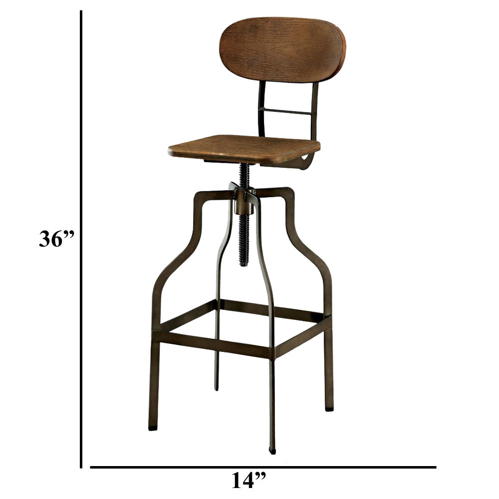 Industrial Style Wooden Swivel Bar Stool With Metal Base Gray and Brown BM119851 - Benzara