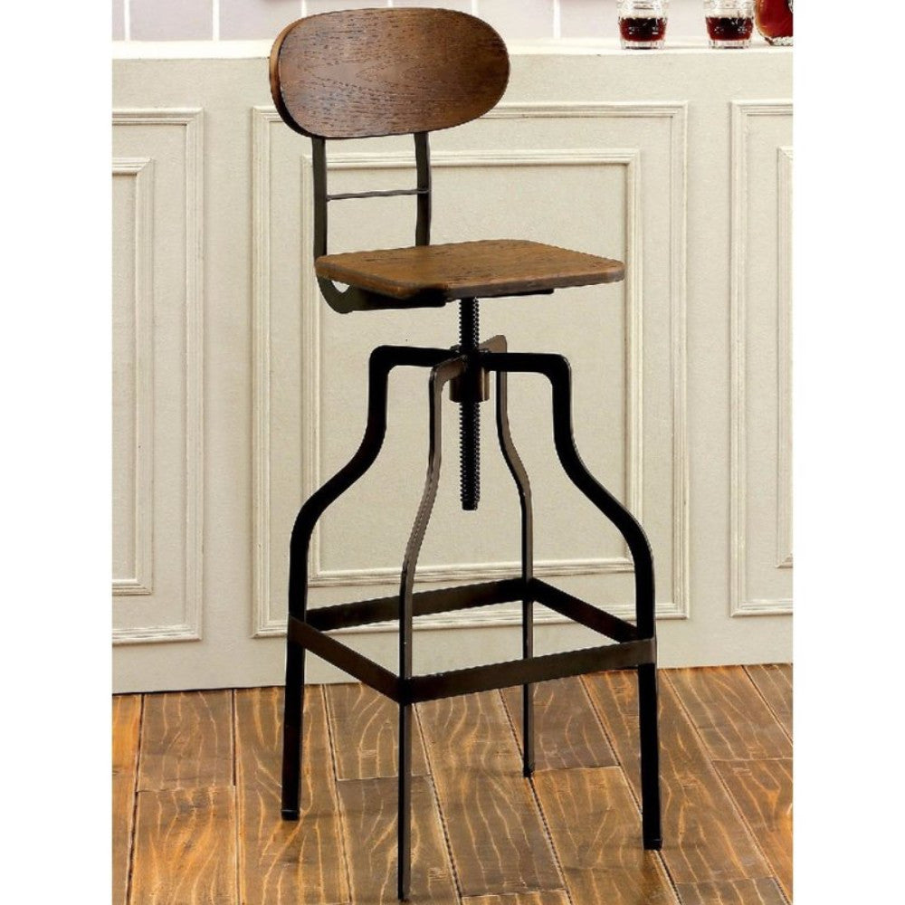 Industrial Style Wooden Swivel Bar Stool With Metal Base Gray and Brown BM119851 - Benzara