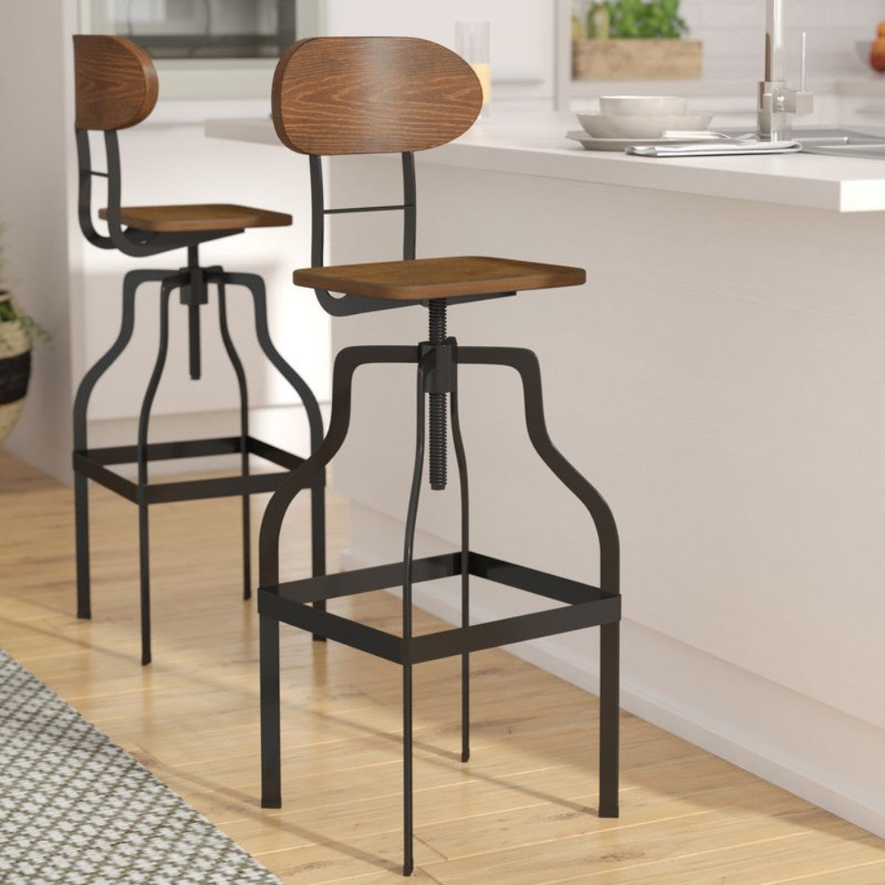 Industrial Style Wooden Swivel Bar Stool With Metal Base Gray and Brown BM119851 - Benzara