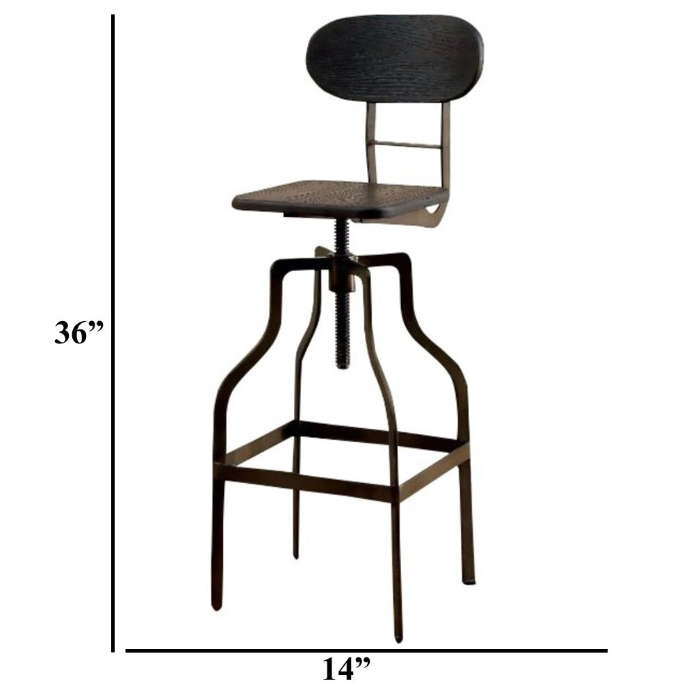 Industrial Style Wooden Swivel Bar Stool With Curved Metal Base Gray BM119852 - Benzara