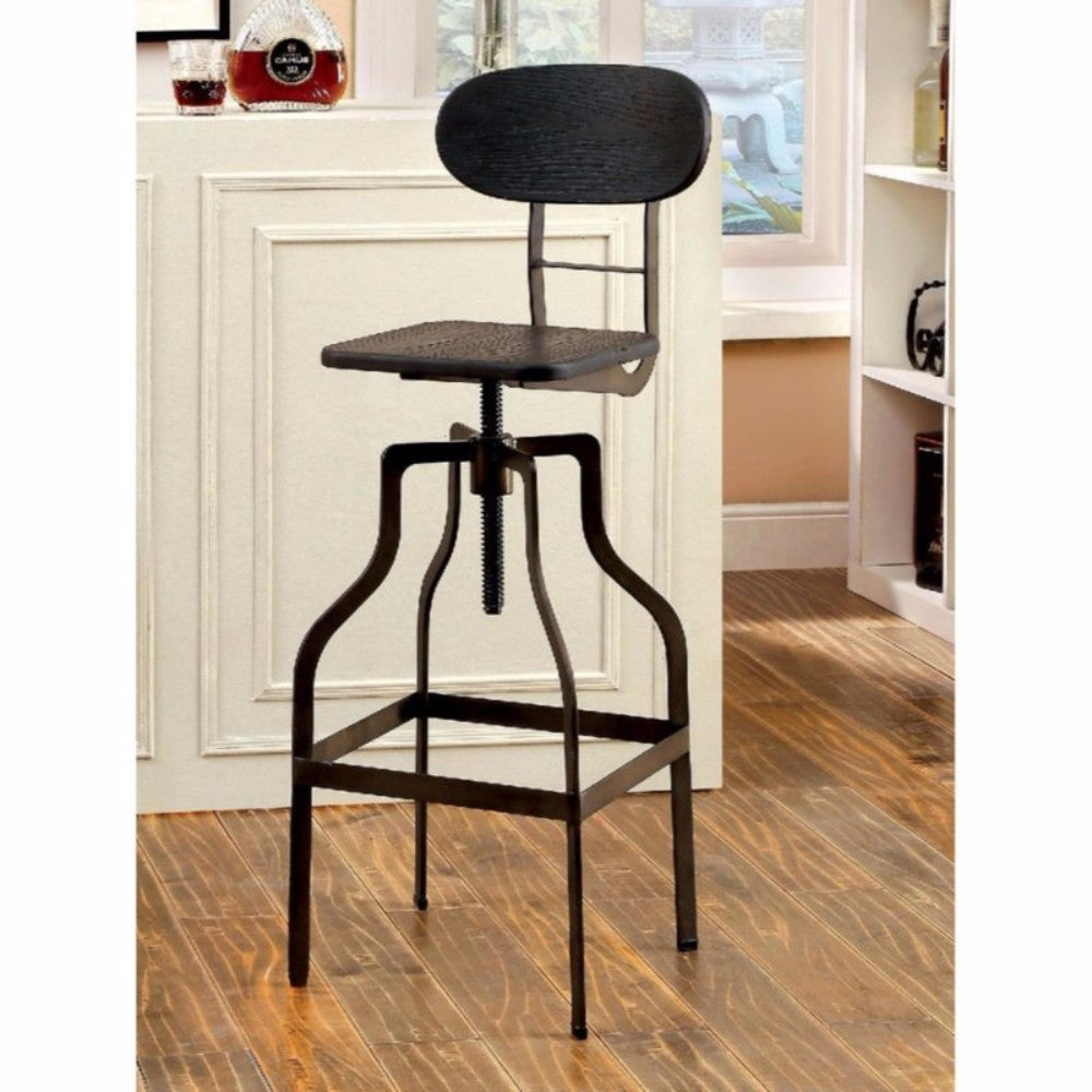 Industrial Style Wooden Swivel Bar Stool With Curved Metal Base Gray BM119852 - Benzara