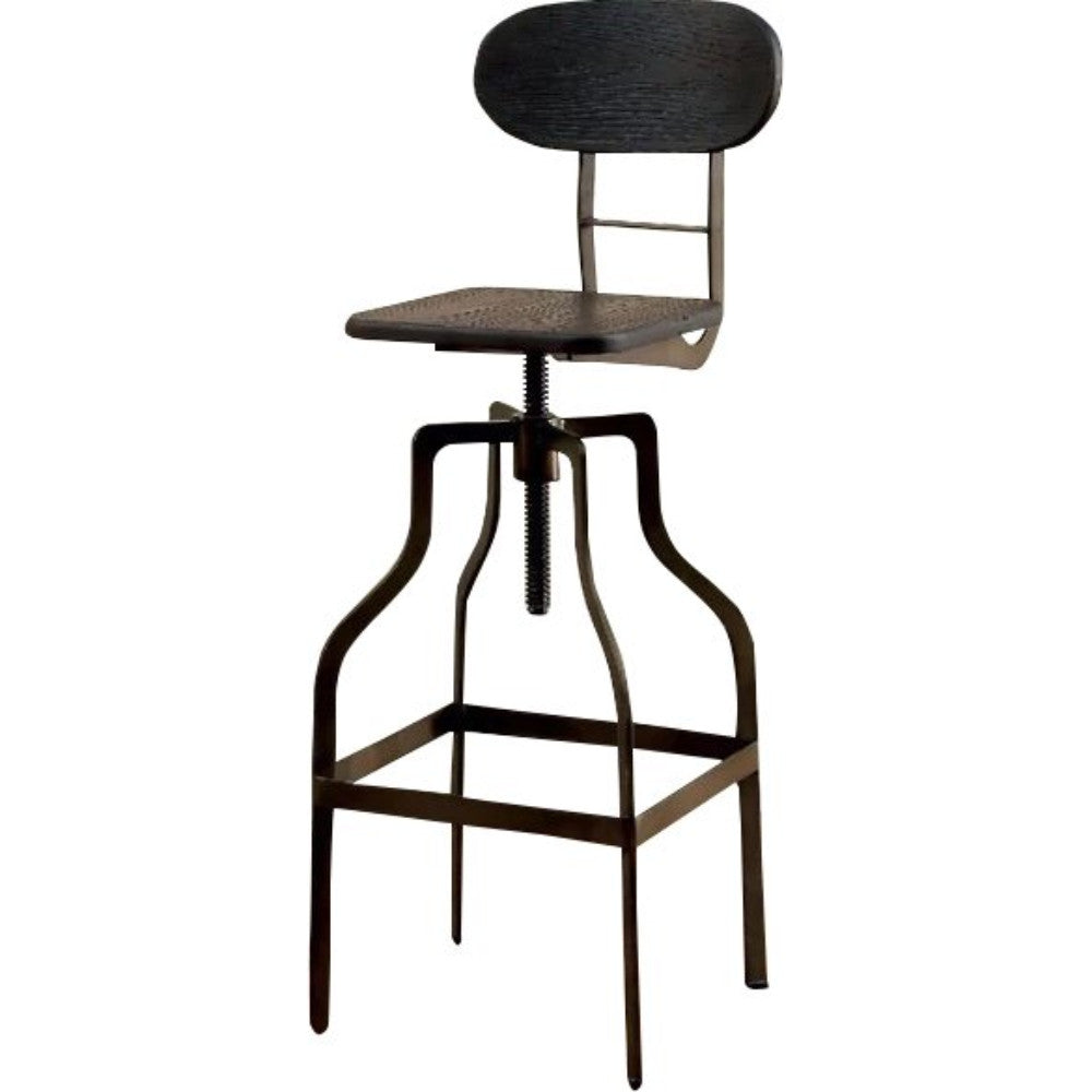 Industrial Style Wooden Swivel Bar Stool With Curved Metal Base Gray BM119852 - Benzara