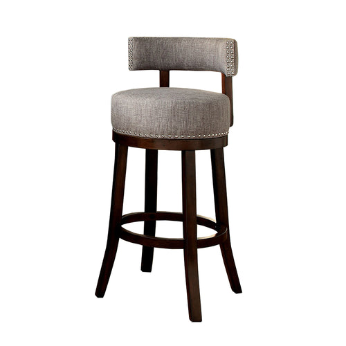 Swivel Barstool with Curved Open Low Back Set of 2 Gray and Brown BM131357 - Benzara