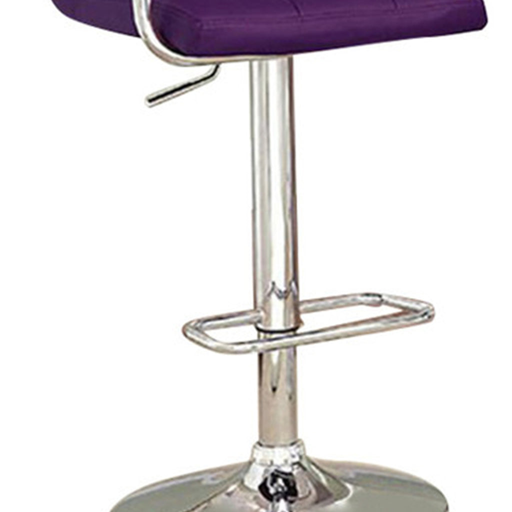 Leatherette Adjustable Bar Stool with Metal Tubular Support Purple BM131408 - Benzara